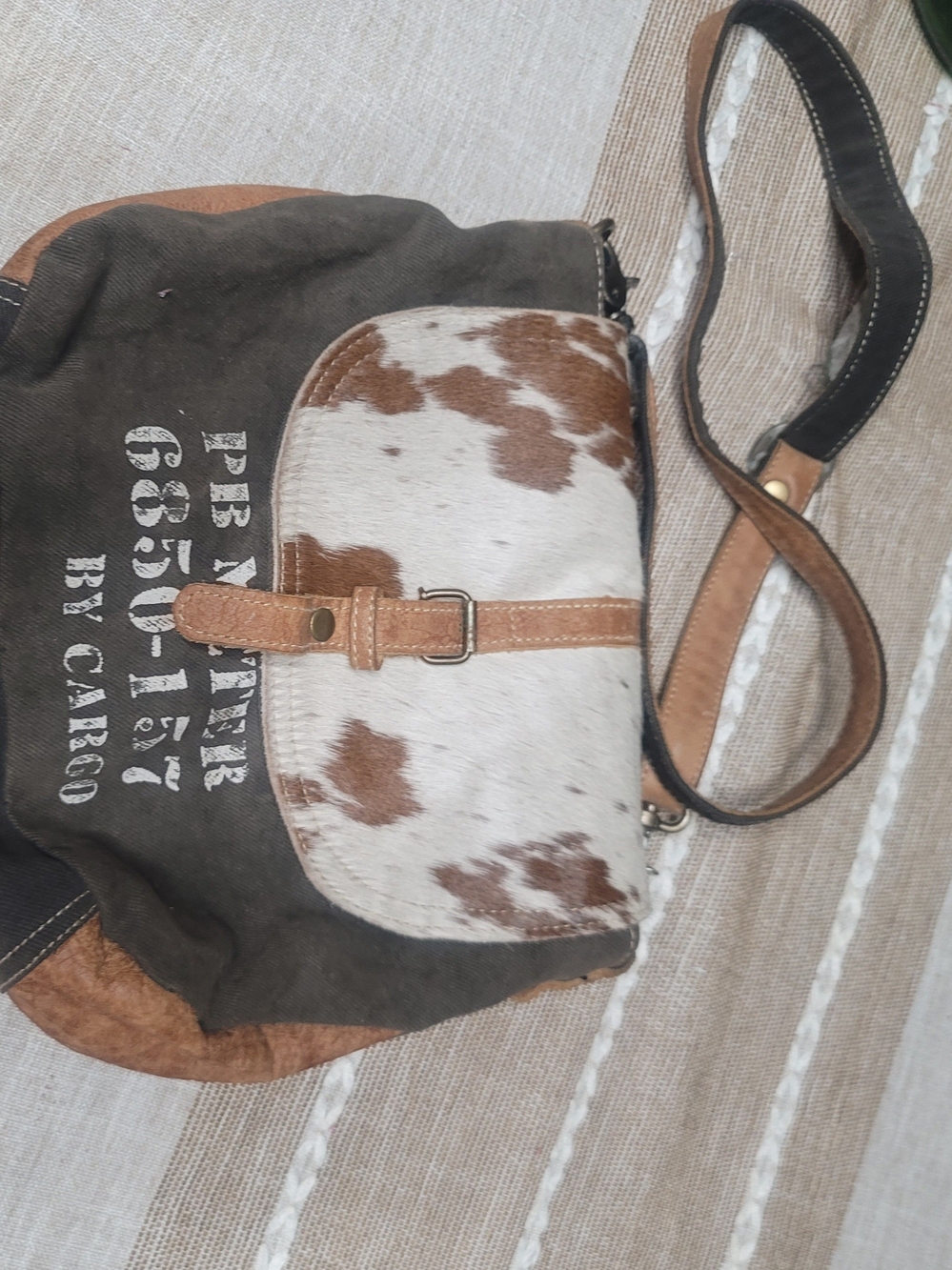 Myra Bag Brown and White Cowhide Crossbody with Leather Strap